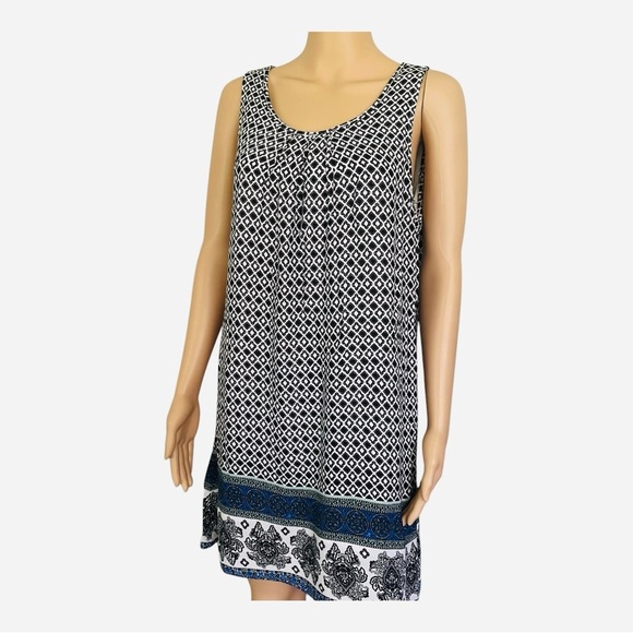 Crescent casual flowy border mosaic swing dress M sleeveless ruched lining - Picture 5 of 15